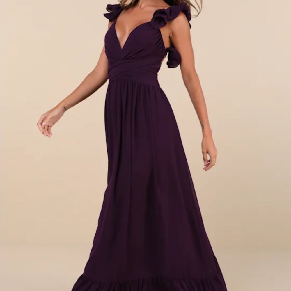 Purple Floral Ruffled Lace-up Maxi Dress